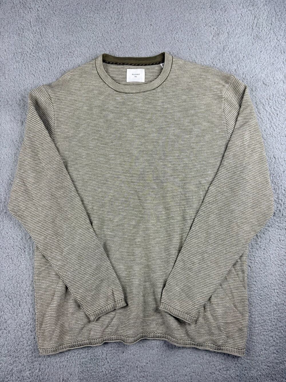 Billy Reid Pullover Sweater Men's Size XXL Olive Green Tuck Stripe Crew Neck